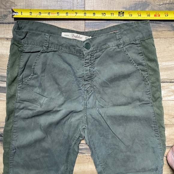 Zara Trafaluc Army Green Loose Trousers w/ Mesh Side Stripe Size 6 - Picture 8 of 13